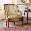 European Handcrafted Armchair in Cherry with Gold Leaf Accents