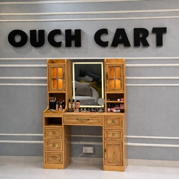 Modern Vanity Desk with 6 Drawers, Touch Control Mirror & Lights, Cabinets, Charging Station, and Hooks