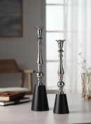The Valora Candle Holders Silver Black Set