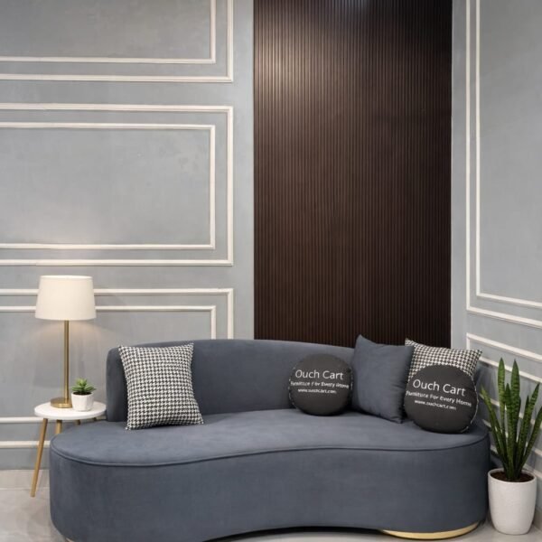 Boucle Fabric 3 Seater Curve Sofa In Melange Grey Colour