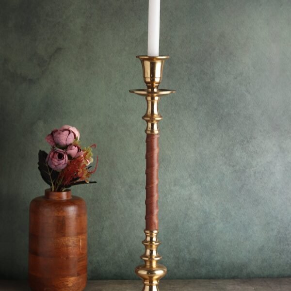 LeatherLuxe Candle holder in Gold Black medium size