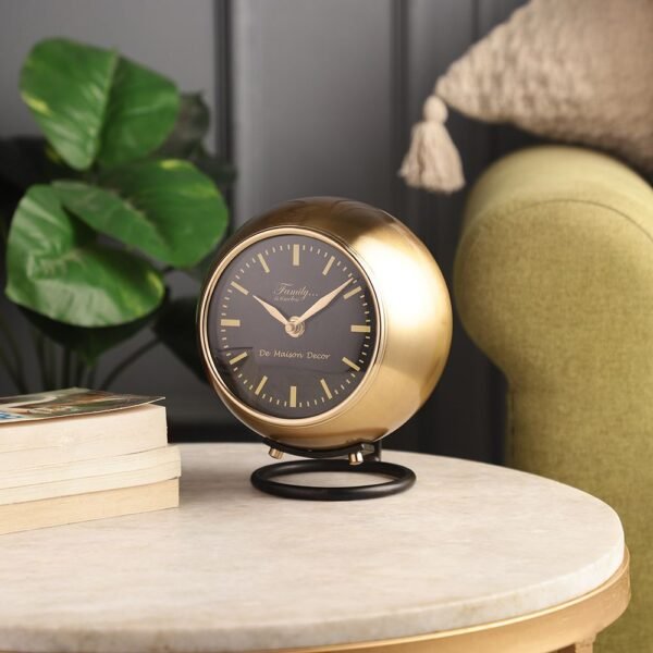 Larissa Stand Globe Clock in Black & Gold Finish