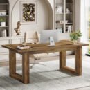 Executive Desk with Solid Wooden Square Base – Modern Computer & Writing Desk