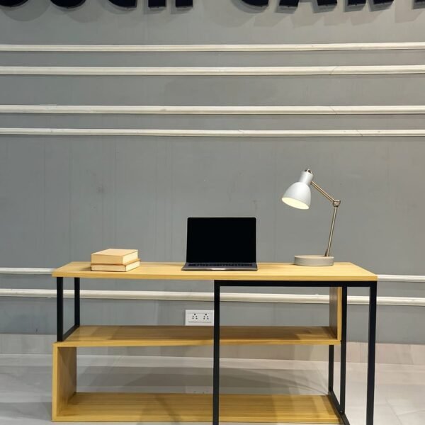 L Shaped Executive Desk with Storage Design in Wooden Color