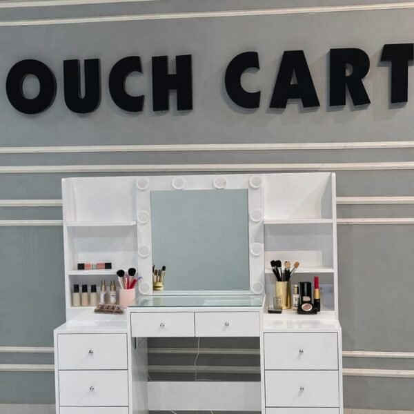 Luxury White Makeup Vanity Table with LED Mirror & Storage Drawers | Professional Dressing Unit