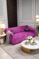 Modern Velvet Upholstered Sofa with Round Arms – Stylish Contemporary Living Room Couch