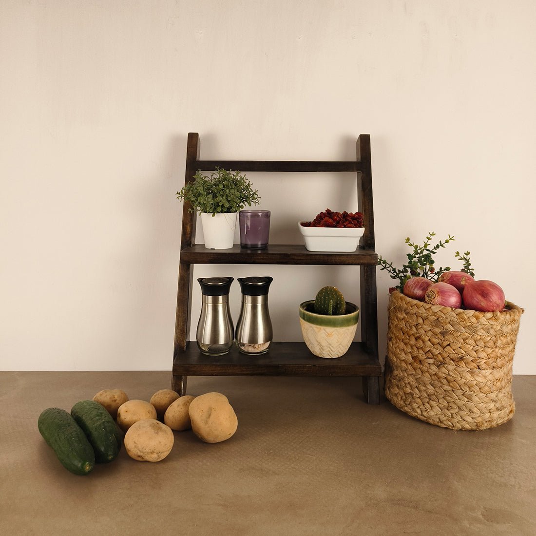 AMELIA Wooden Shelf 2 Step Ladder - Image 2