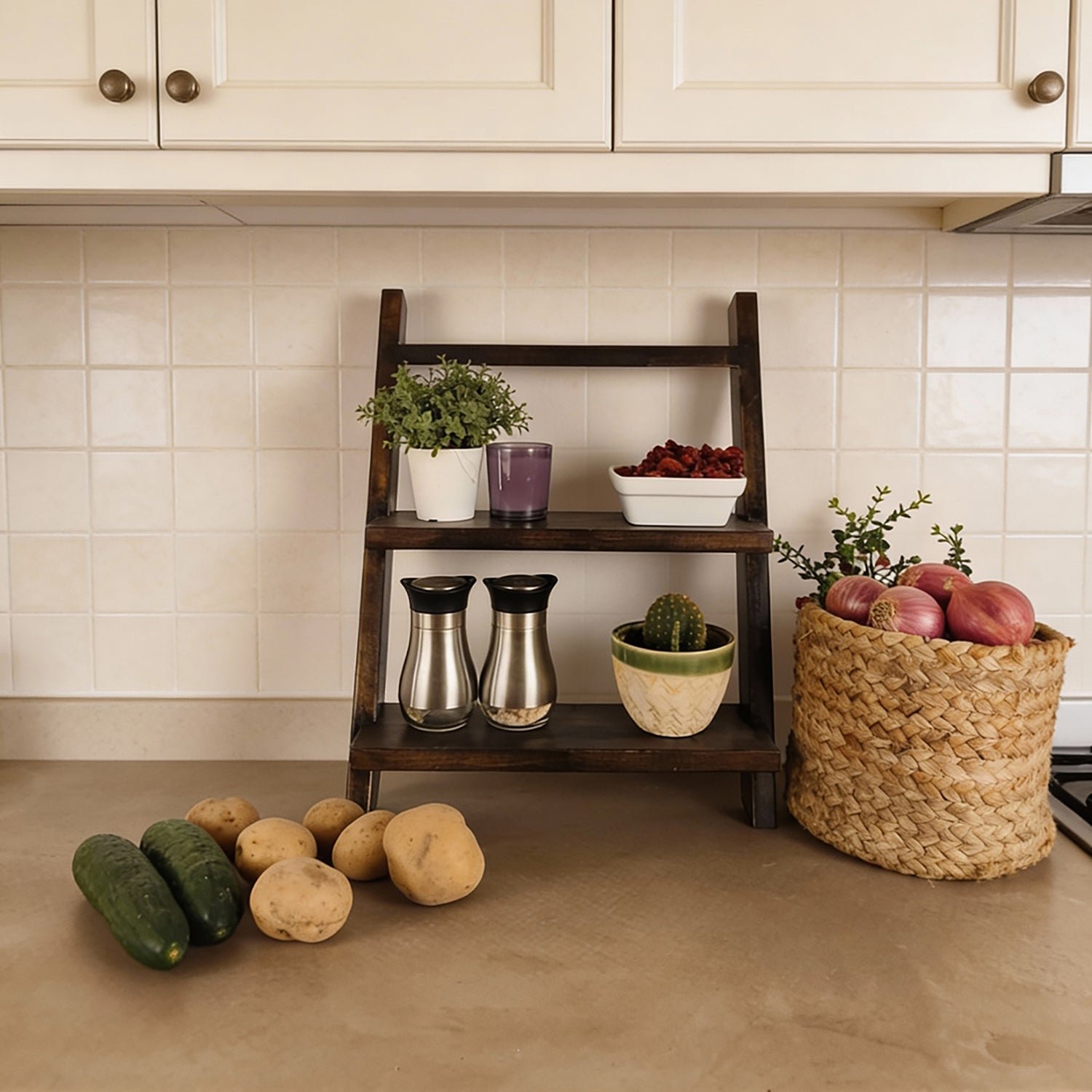 AMELIA Wooden Shelf 2 Step Ladder