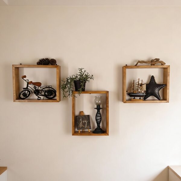 ARTHUR III Rectangular Shaped Set of 3 Wooden Wall Shelves