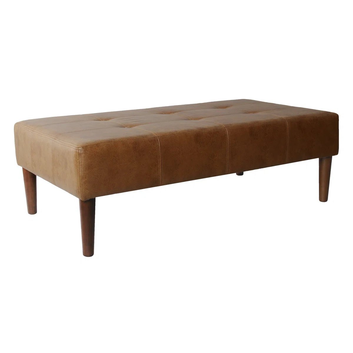 Coffee Table Ottoman Bench - Light Brown Faux Leather - Image 5