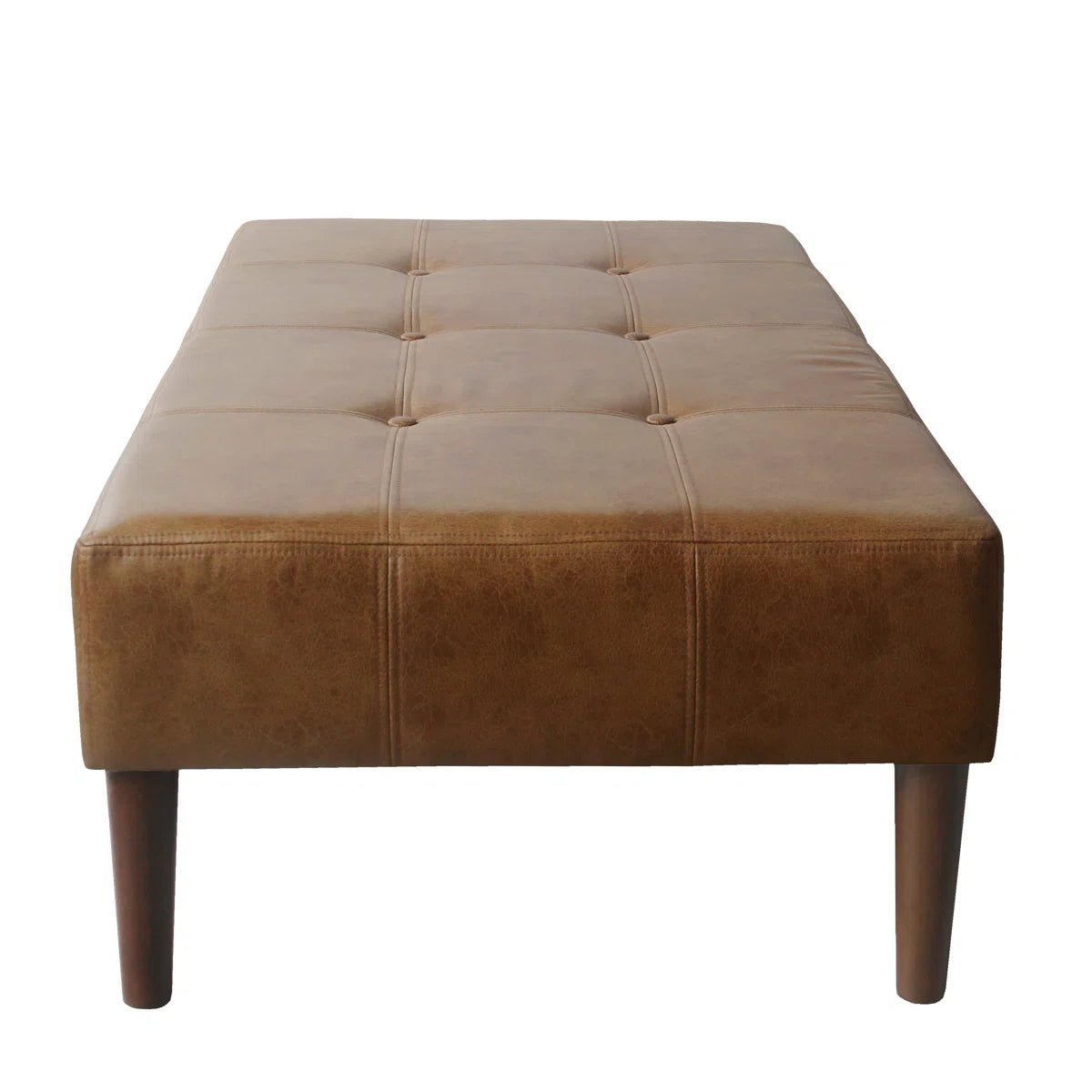 Coffee Table Ottoman Bench - Light Brown Faux Leather - Image 3