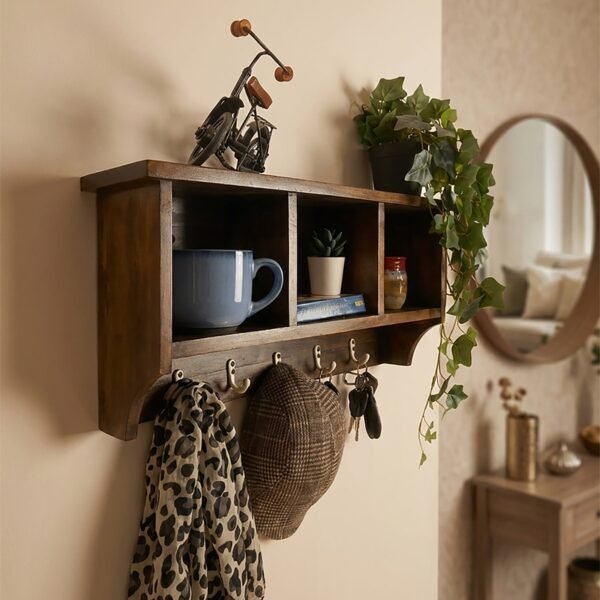 Ambrosia Wooden Wall Shelf Organiser with Key Holders