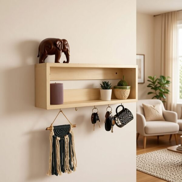 Avalon Wooden Wall Shelf Organiser with Key Holders