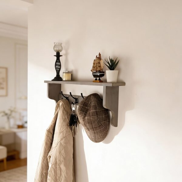 Brentwood Wooden Wall Shelf Organiser with Key Holders