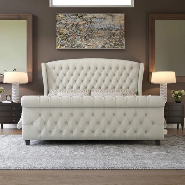 Dulane Chenille / Velvet Upholstered Sleigh Bed with Scroll Wingback Headboard