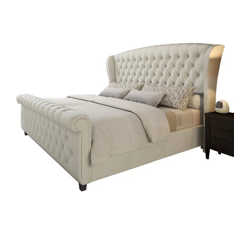 Dulane Chenille / Velvet Upholstered Sleigh Bed with Scroll Wingback Headboard - Image 7