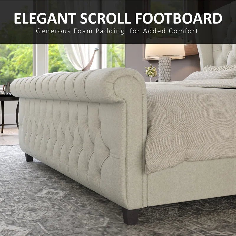 Dulane Chenille / Velvet Upholstered Sleigh Bed with Scroll Wingback Headboard - Image 8