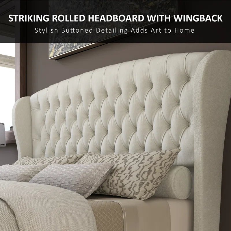 Dulane Chenille / Velvet Upholstered Sleigh Bed with Scroll Wingback Headboard - Image 9