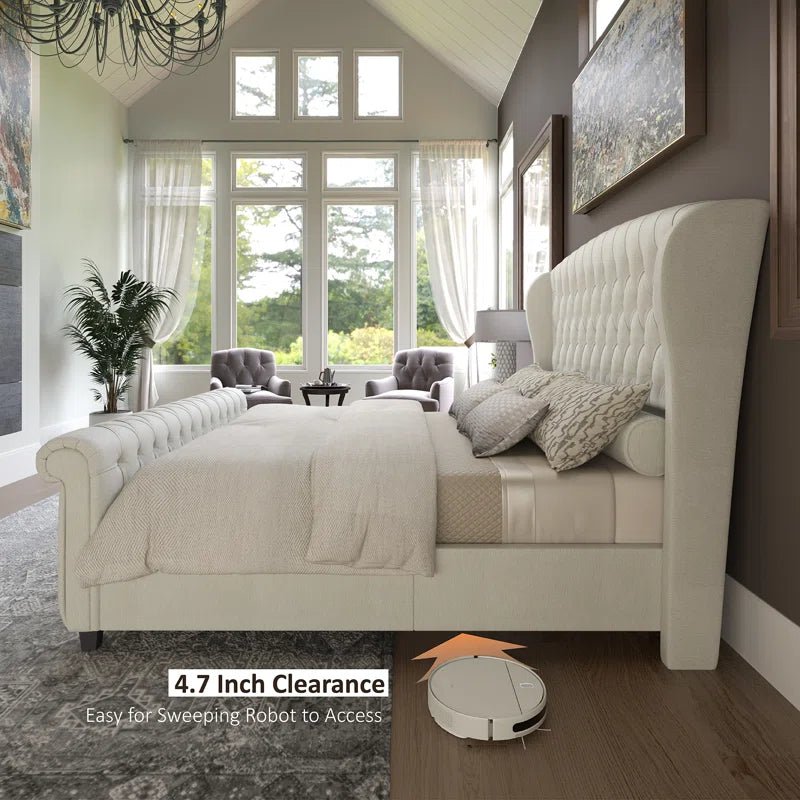 Dulane Chenille / Velvet Upholstered Sleigh Bed with Scroll Wingback Headboard - Image 10