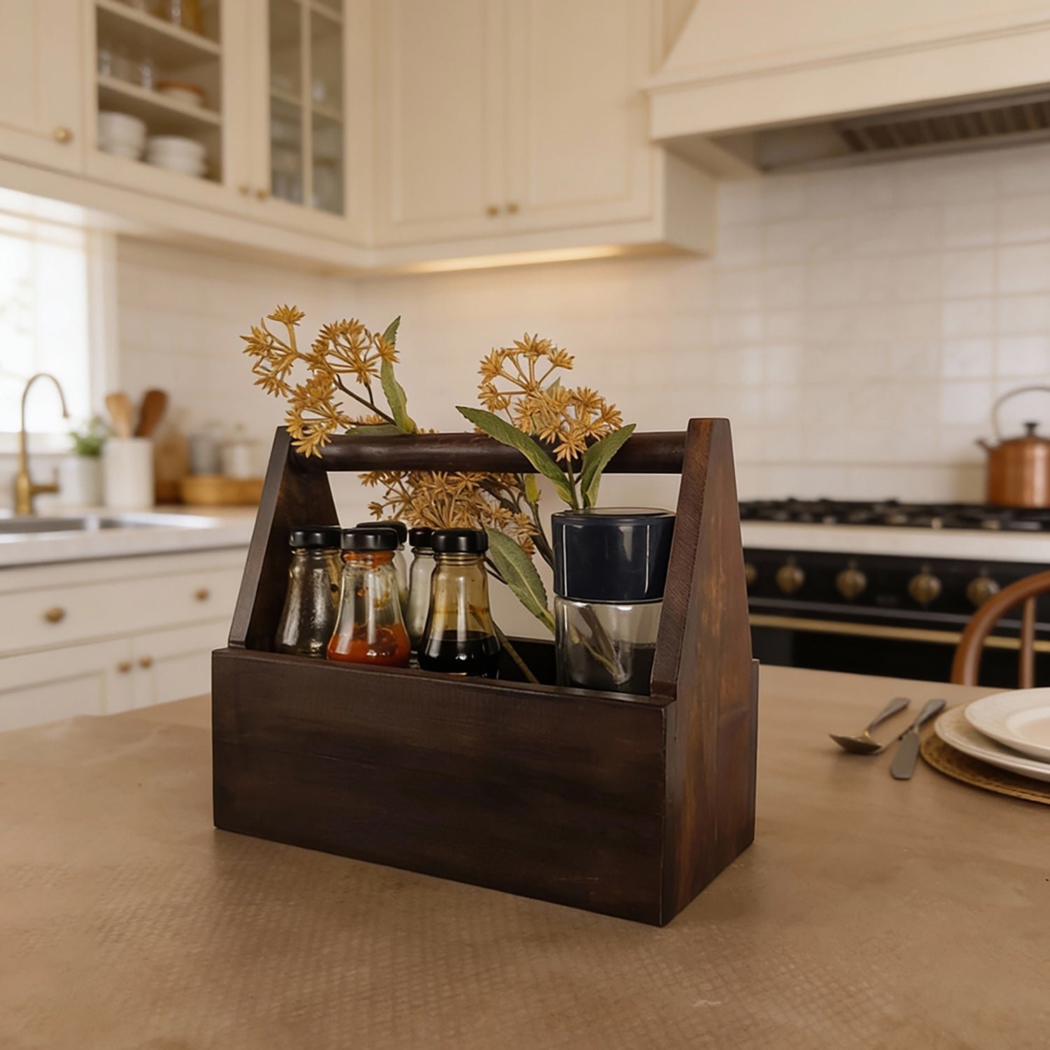 EMILY Wooden Bottle & Cutlery Holder