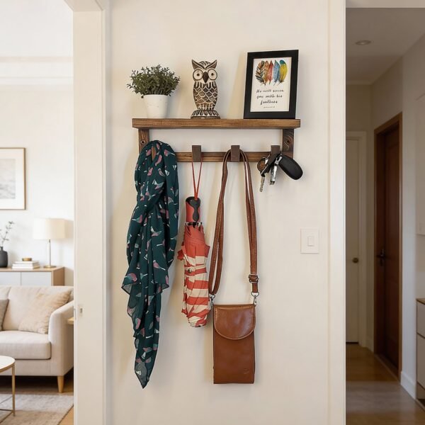 Florian Wooden Wall Shelf Organiser with Key Holders