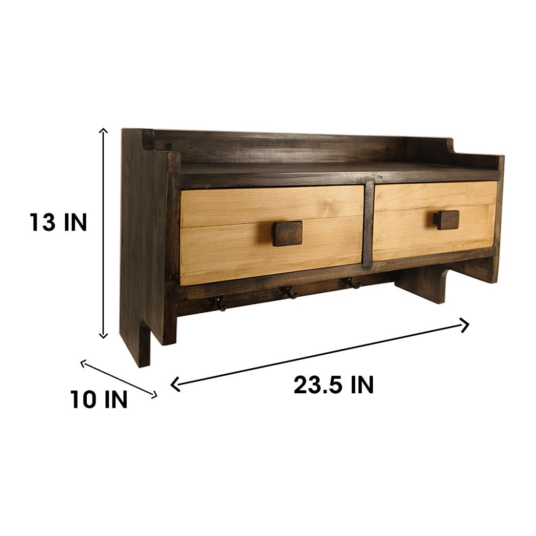 GOLDEN OAK Wooden Wall Shelf with Drawers & Key Holders - Image 11