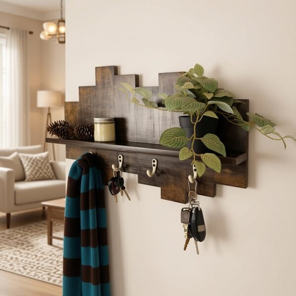 Glencroft Wooden Wall Shelf Organiser with Key Holders