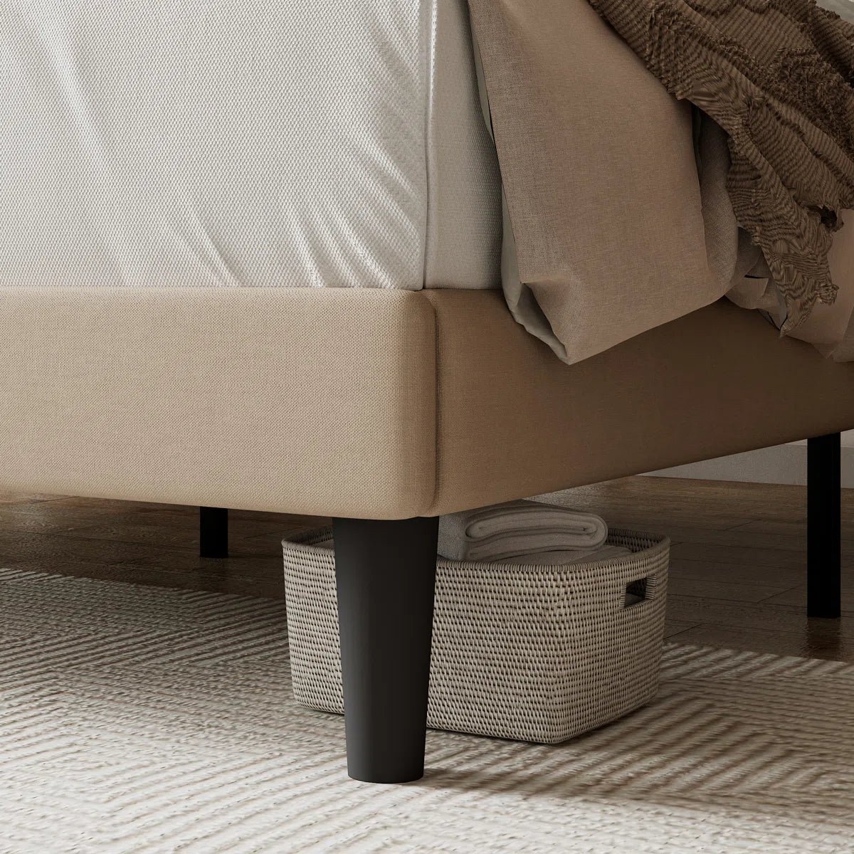 Light Beige Tufted Linen Upholstered Platform Bed with Sturdy Steel Frame - Image 3