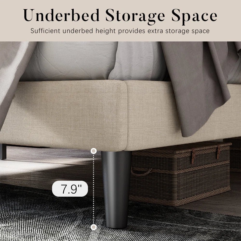 Light Beige Tufted Linen Upholstered Platform Bed with Sturdy Steel Frame - Image 2
