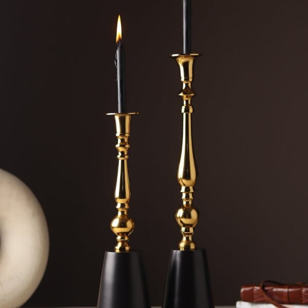The Valora Candle Holders Gold Black Set