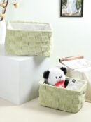 Soft Grid Plush Storage Basket Sage Green Set of 2