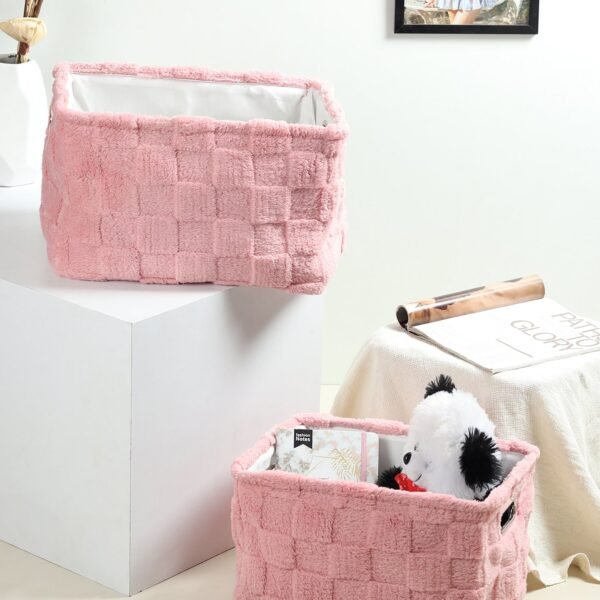 Soft Grid Plush Storage Basket Blush Pink Set of 2