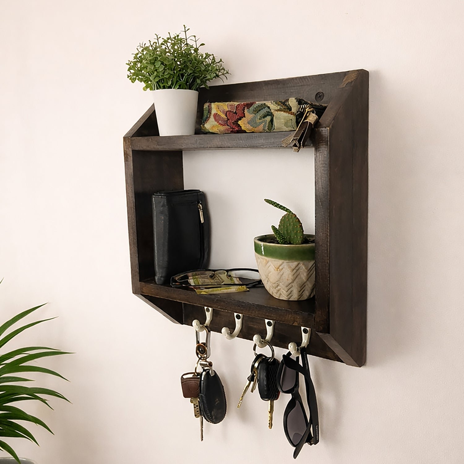 Kingston Wooden Wall Shelf Organiser with Key Holders
