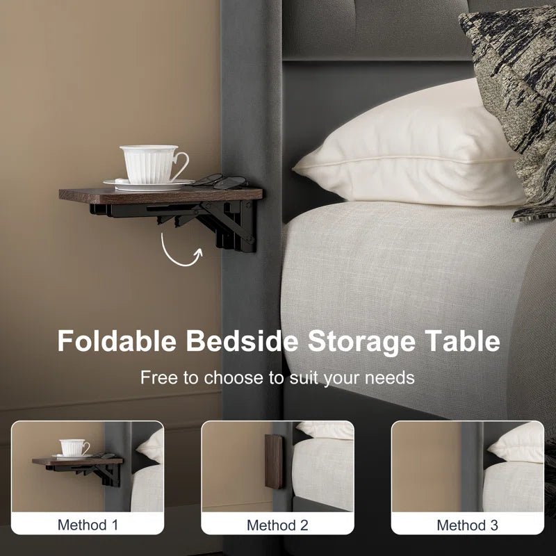 Maber Upholstered Queen Bed with 4 Drawers, Storage Platform Bed with 2 Bedside Tables , Velvet Wingback Bed, No Boxing Spring Needed, Gray - Image 7