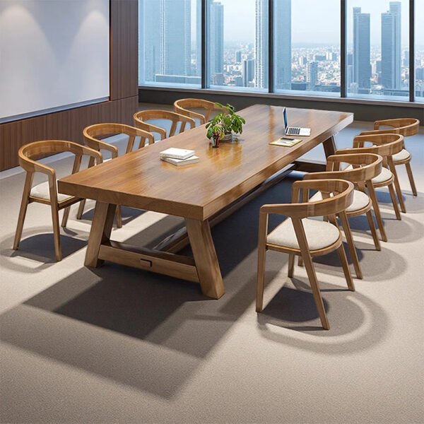 Nut-brown Rectangular Solid Wood Conference Table