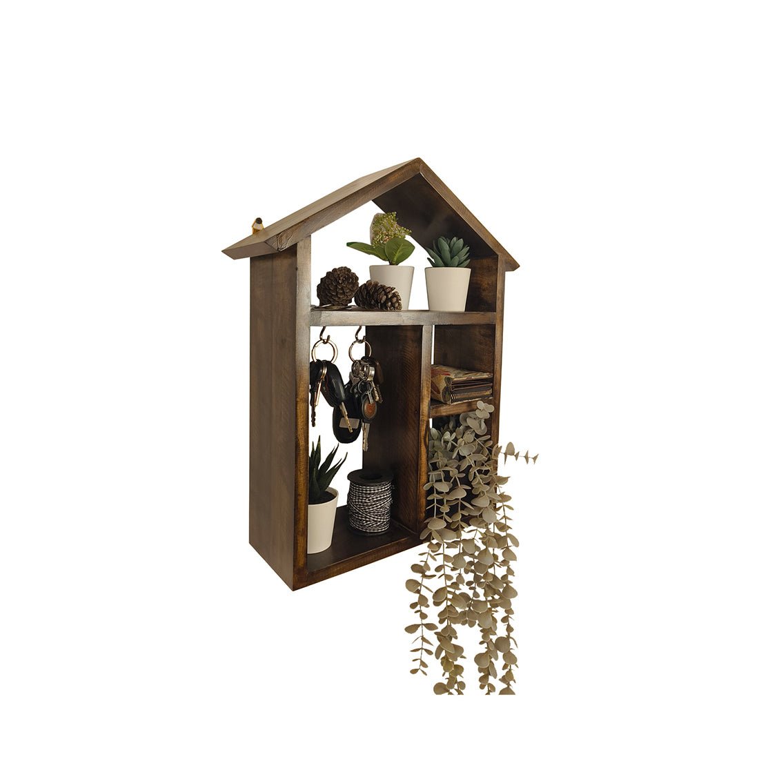 OCTAVIUS Wooden Wall Shelf Organiser with Key Holders - Image 9