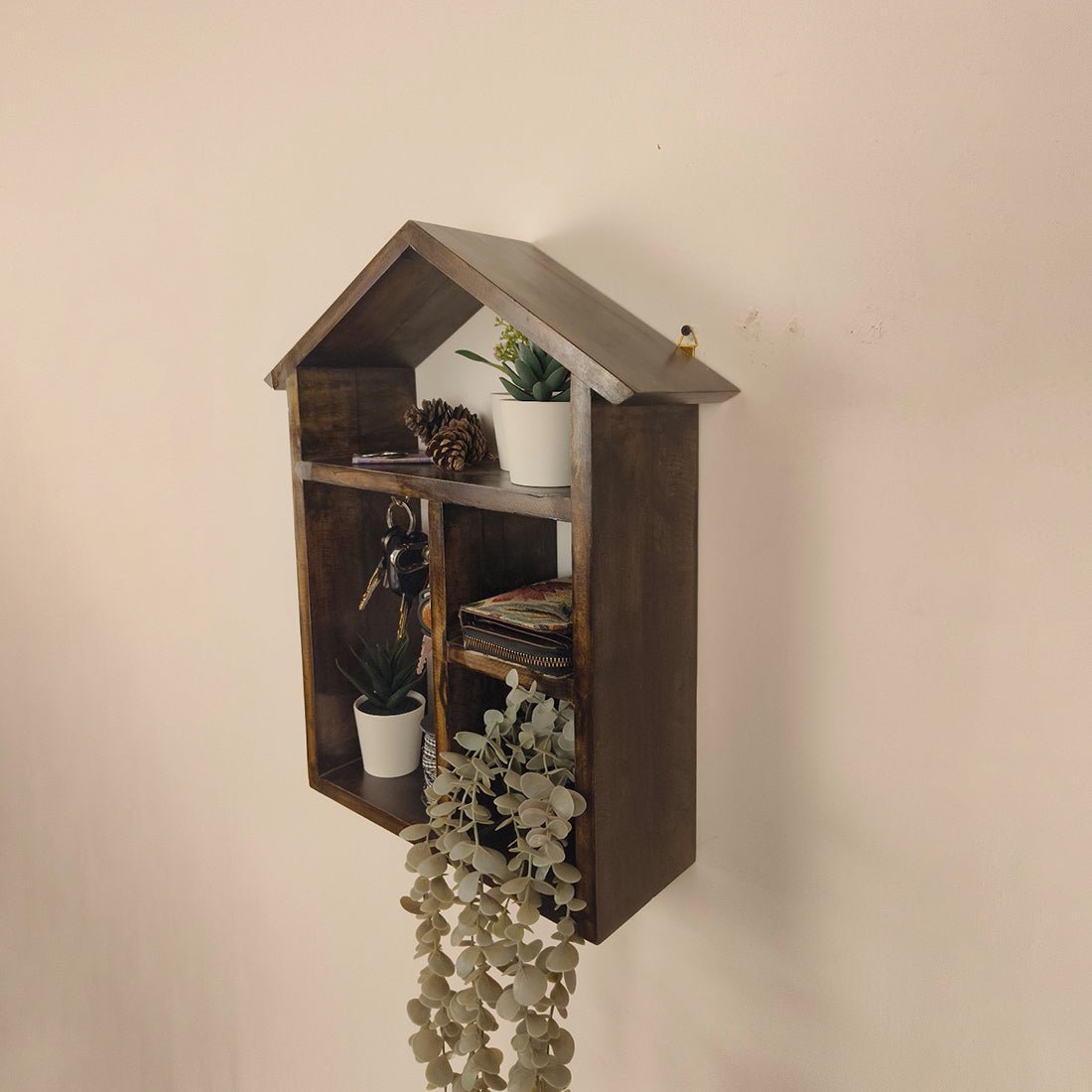 OCTAVIUS Wooden Wall Shelf Organiser with Key Holders - Image 4