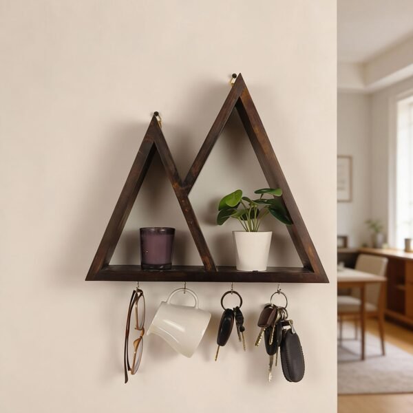 PHAROAH Wooden Wall Shelf Organiser with Key Holders