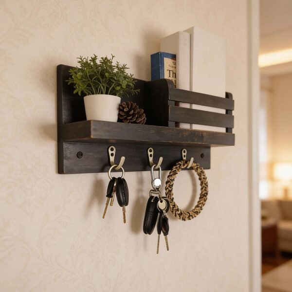 Richmond Wooden Wall Shelf Organiser with Key Holders