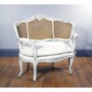 Hand-Carved Solid Mahogany Linen Armchair with Cane Back – Classic Antique Accent Chair