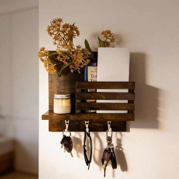 Somerset Wooden Wall Shelf Organiser with Key Holders