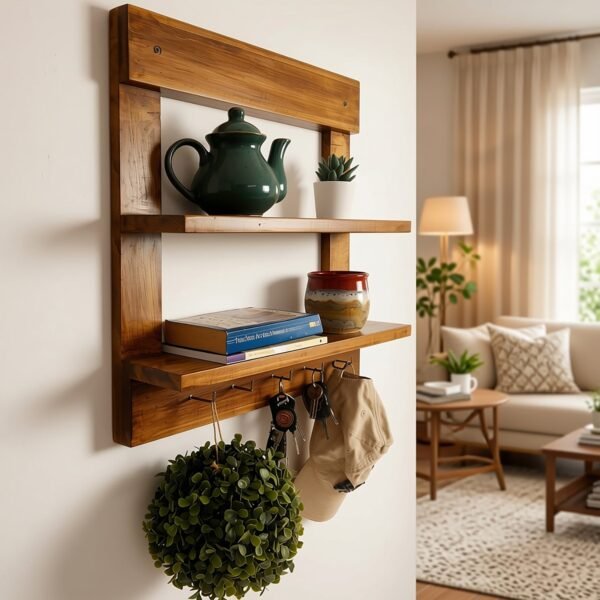 Verona Wooden Wall Shelf Organiser with Key Holders