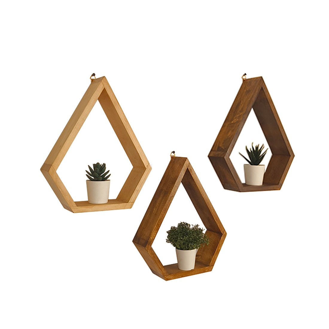 WILLIAM III Diamond Shaped Set of 3 Wooden Wall Shelves - Image 13