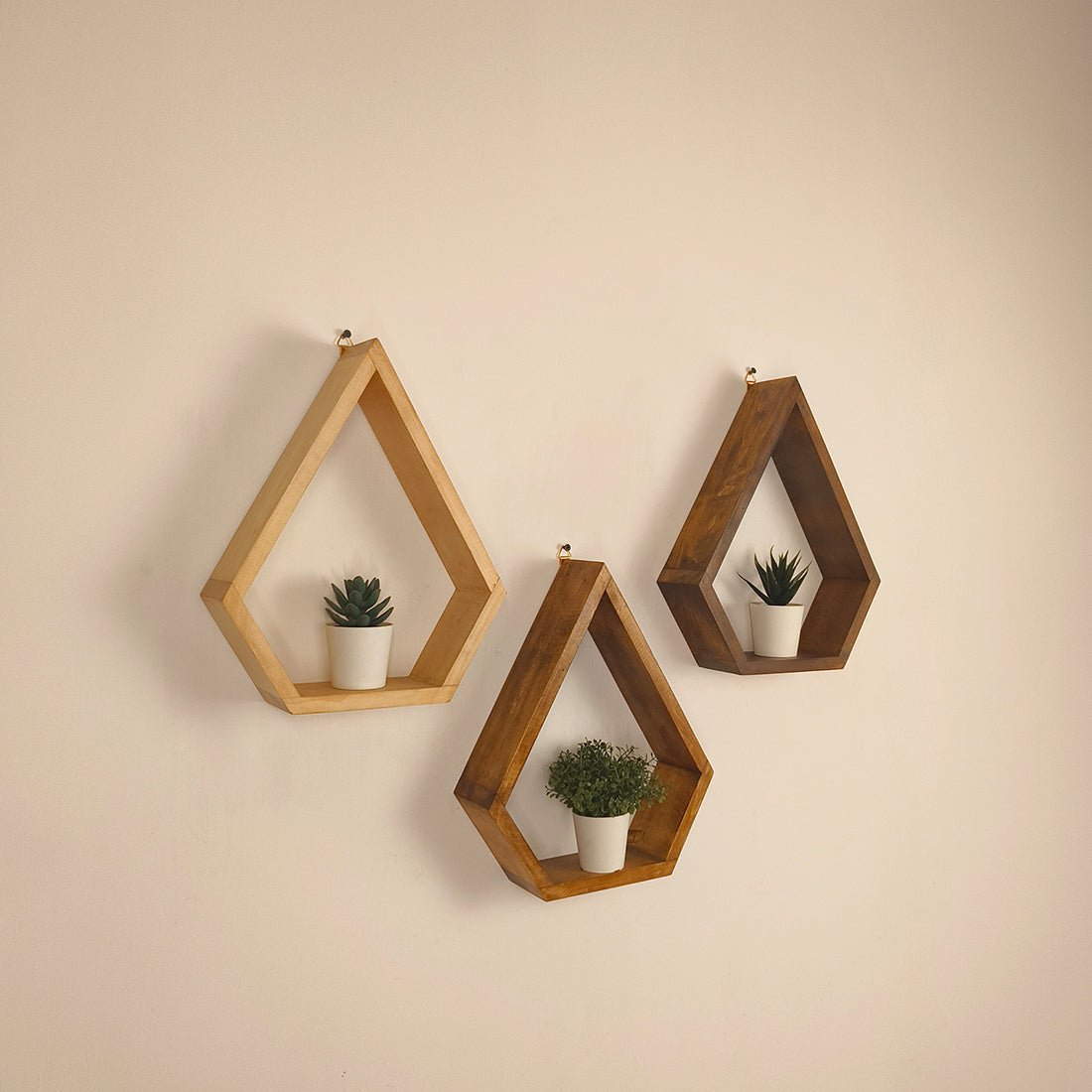 WILLIAM III Diamond Shaped Set of 3 Wooden Wall Shelves - Image 4