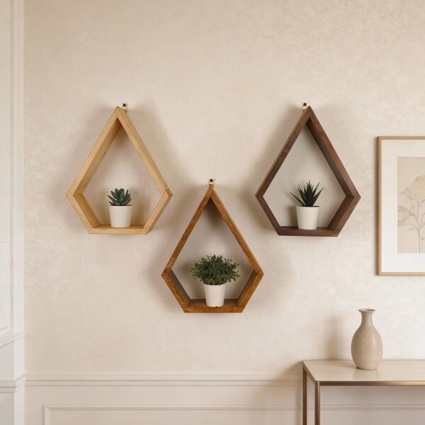 WILLIAM III Diamond Shaped Set of 3 Wooden Wall Shelves