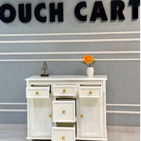 Elegant White Wooden Storage Cabinet with Drawers & Doors | Modern Console Sideboard