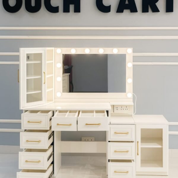 Luxury LED Mirror Dressing Table with Storage Drawers & Cabinet