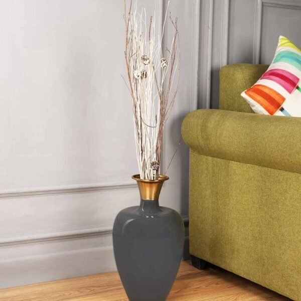 Urn Deidra Dim Grey Metal & Brass Vase Finger Painted Enamel,