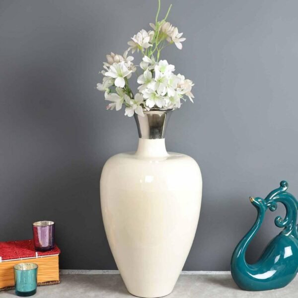 Urn Deidra Fawn White & Brass Vase Finger Painted Enamel,