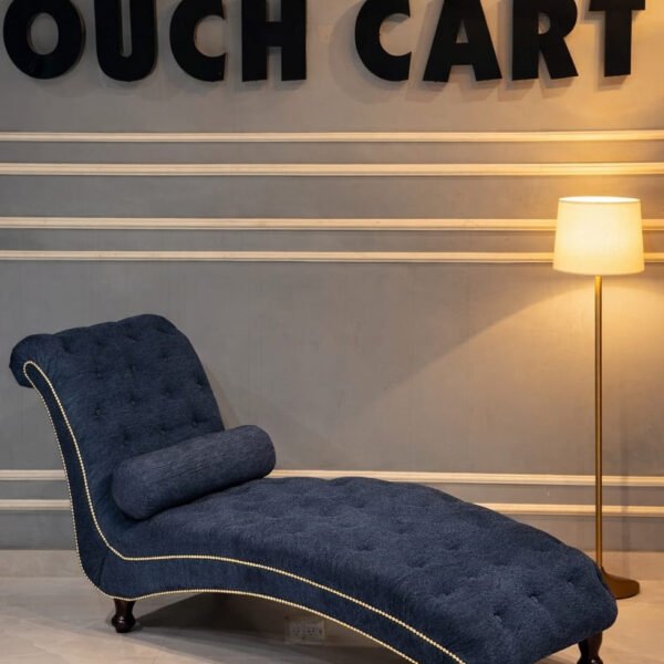 Classic Tufted Chaise Lounge in Blue Fabric | Elegant Accent Lounger
